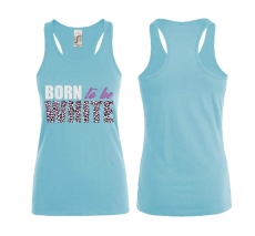 Frauen Top - Born to be white - Leopard - Atoll blau/pink