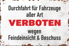 Blechschild - Durchfahrt für Fahrzeuge aller Art verboten - wegen Feindeinsicht und BS677 (425)