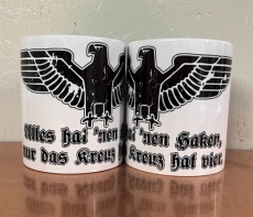 Tasse - Alles hat nen Haken, nur das Kreuz hat vier - mit Reichsadler - weiß/schwarz